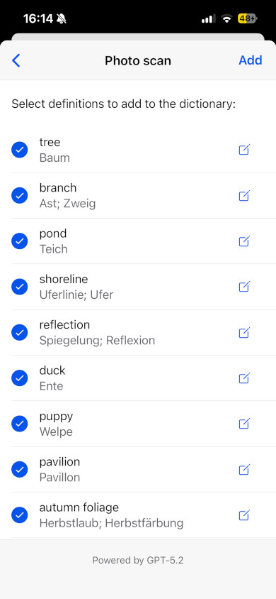 Vocabulary flashcards created from objects in a photo